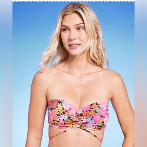 Shade & Shore Women's Strappy Bandeau Bikini Top Multi Floral NWT Size 34C